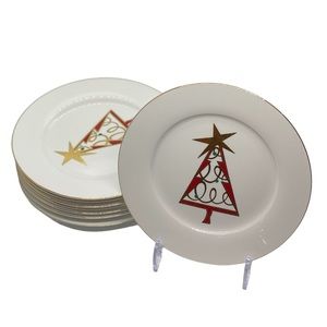 Pier 1 Christmas Tree Plates. Set of 8.